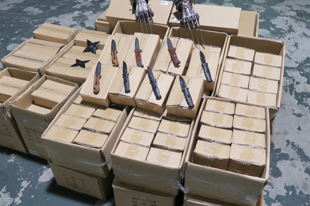 The haul contained bladed weapons shipped from Jiangmen and Huangpu on mainland China. Photo: handout