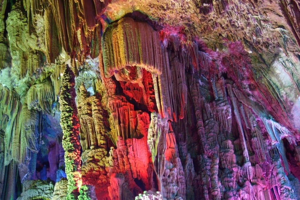 Limestone stalactites – such as in the Reed Flute cave in Guilin, China – grow just 10cm per 1,000 years. Photo: Shutterstock