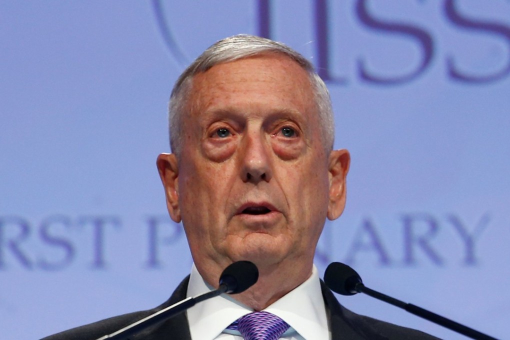 US Secretary of Defence James Mattis addresses the 16th Shangri-La Dialogue in Singapore on Saturday. Photo: Reuters