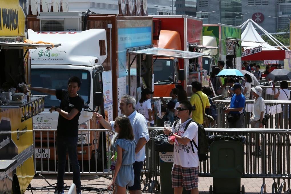 All 14 food trucks lined up for the Hong Kong Dragon Boat Carnival at Central harbourfront. Photo: Jonathan Wong