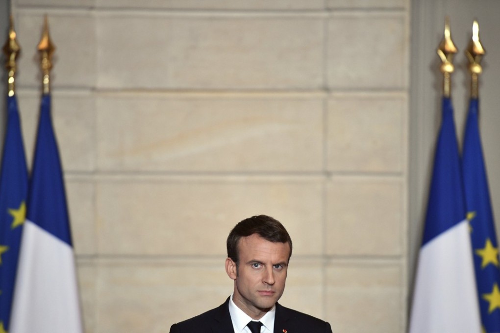 French President Emmanuel Macron delivers a provocative recasting of Trump’s campaign slogan: ‘Make our planet great again’. Photo: AP