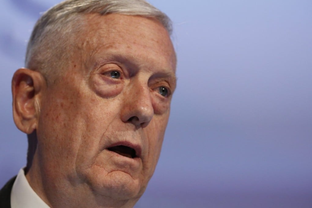 US Secretary of Defence James Mattis pictured delivering his address at the Shangri-La Dialogue security forum in Singapore on Saturday. Photo: EPA