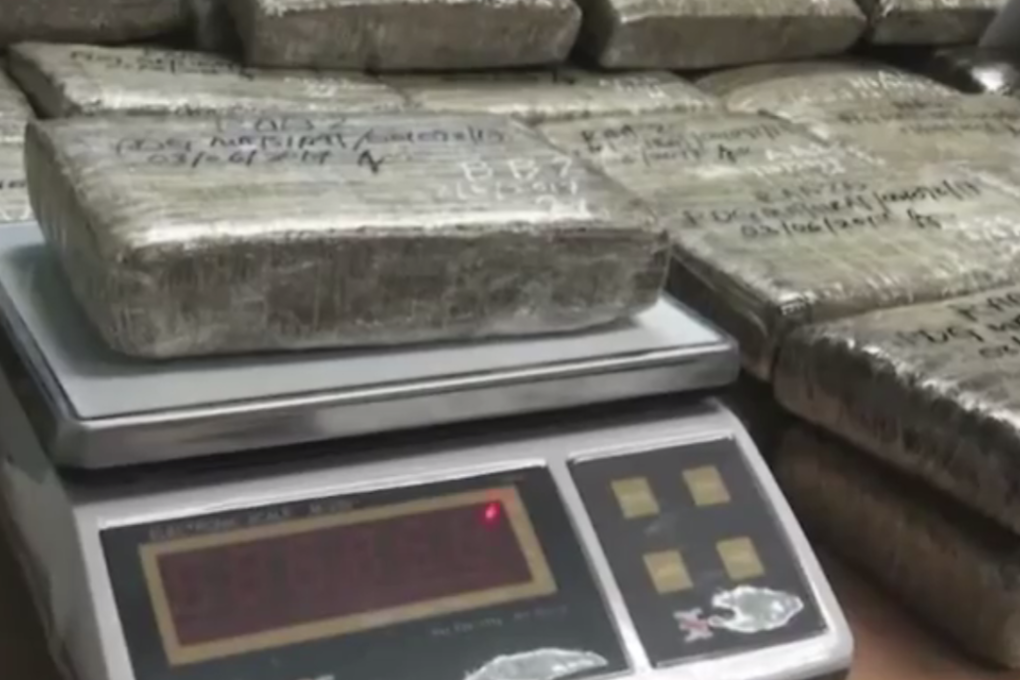 Sixteen boxes containing slabs of cannabis were seized by Malaysian marine police. Photo: The Star