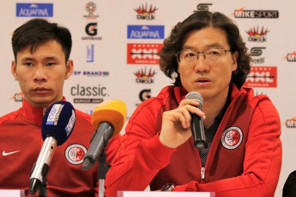 Kim Pan-gon (right) and Hong Kong captain Yapp Hung-fai Photo: HKFA