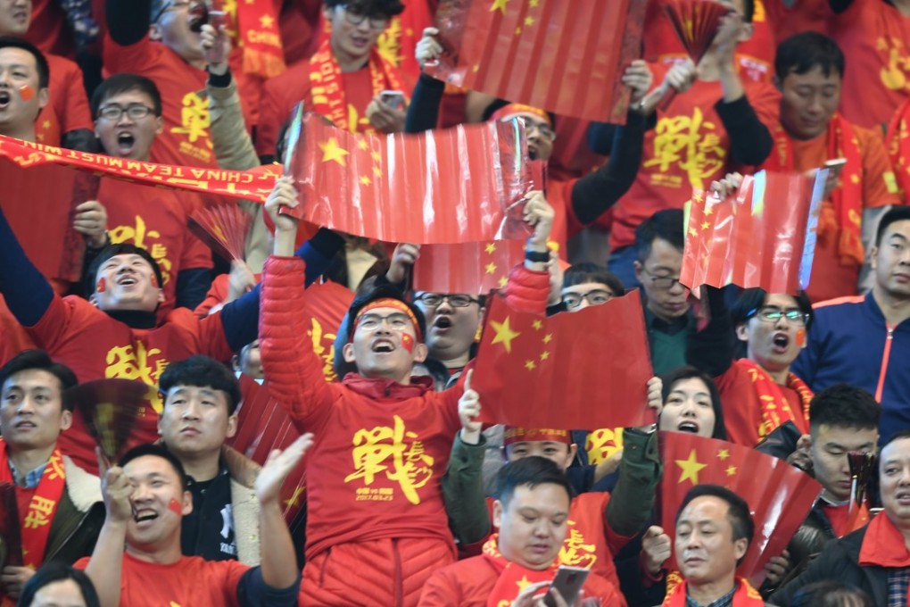 Chinese fans cheer on their team during the Fifa World Cup 2018 qualification match between China and South Korea at Helong Stadium in Changsha. Photo: EPA