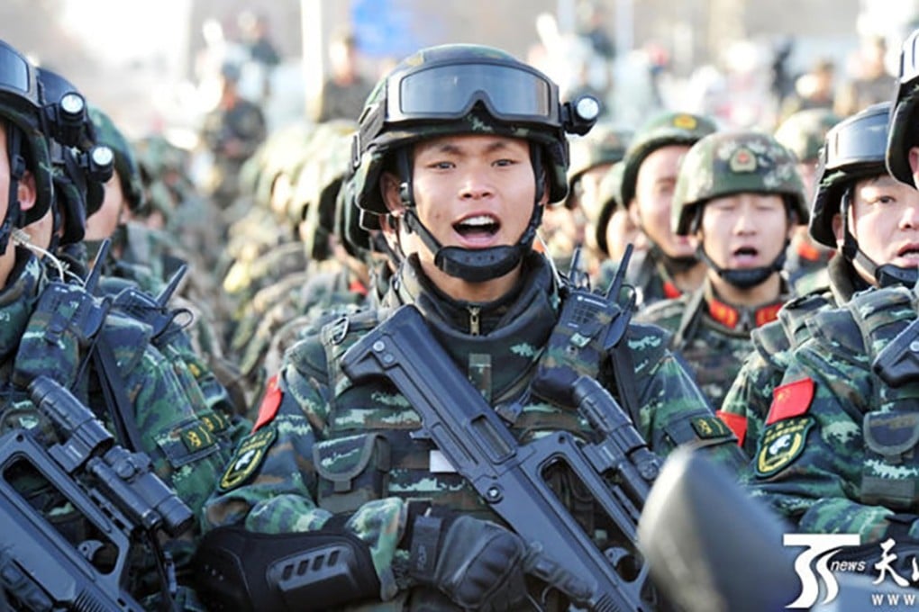 An anti-terror exercise by security forces in Xinjiang in February. Xinjiang’s location has always made Beijing vigilant about its security and apt to respond with a heavy hand to outbursts of anti-state violence or unrest. Photo: Handout