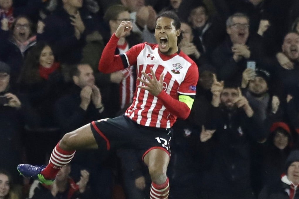 Southampton's Virgil van Dijk celebrates scoring during the Europa League group stage match against Internazionale. Photo: AP