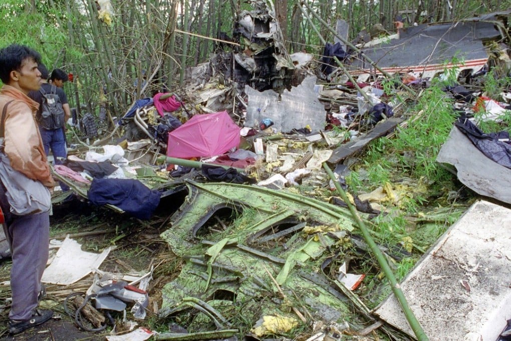 The wreckage of the Lauda Air plane that crashed in May 1991, in a Thai jungle. Picture: AFP