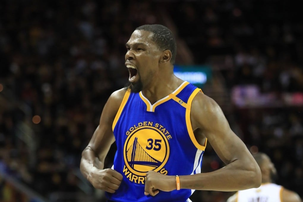 Kevin Durant of the Golden State Warriors reacts against the Cleveland Cavaliers during the second half in game three. Photo: AFP
