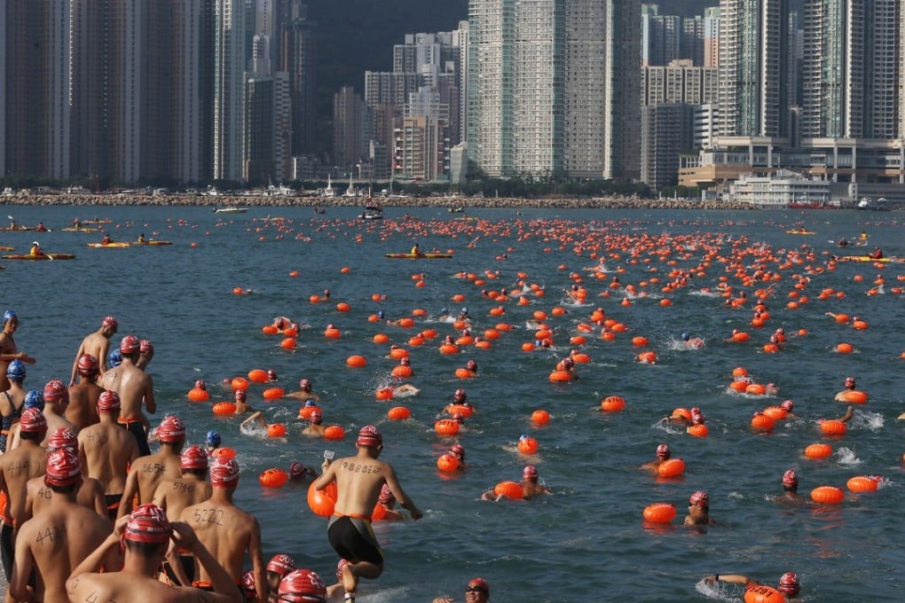 Competitors at the start of the race in Lei Yue Mun last year. Photo: Sam Tsang