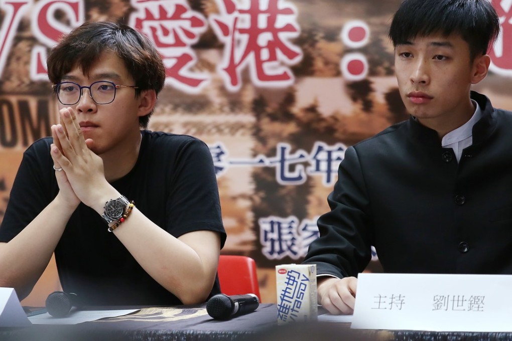 Tommy Cheung Sau-yin, former president of the Chinese University of Hong Kong students’ union, and host Emil Lau at an academic symposium on the June 4 incident, at the University of Hong Kong on June 4. Photo: Jonathan Wong