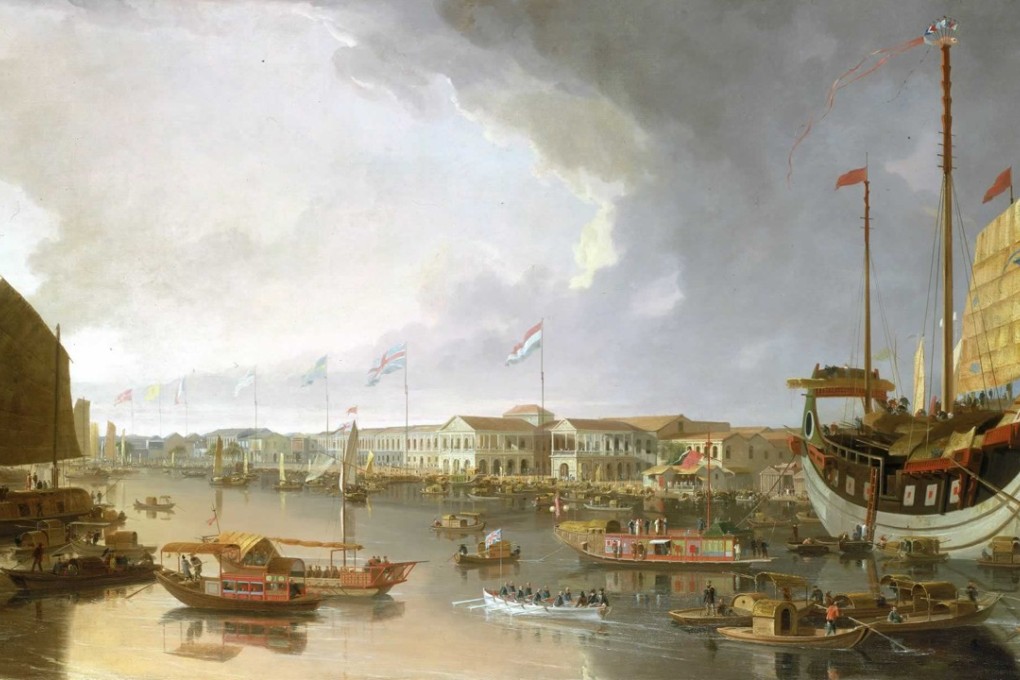 A 19th century painting of Canton harbour and factories. A faction of British merchants there orchestrated the first opium war, a new book argues.