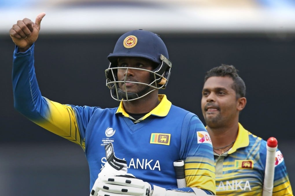 Sri Lanka’s captain Angelo Mathews paid tribute to Sangakkara after the shock win over India. Photo: AFP