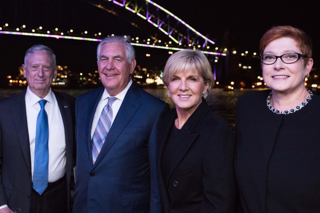 US Secretary of Defence James Mattis, US Secretary of State Rex Tillerson, Australian Foreign Minister Julie Bishop and Australian Defence Minister Marise Payne. Photo: EPA
