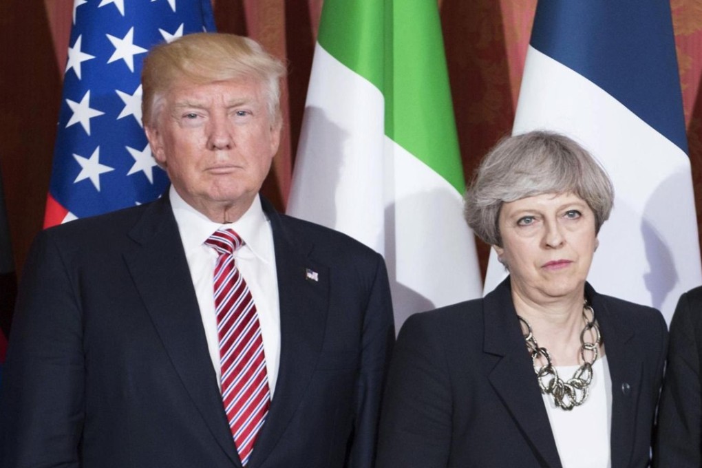 US President Donald Trump and British Prime Minister Theresa May at the G7 Summit in Italy in May 2017. Photo: EPA