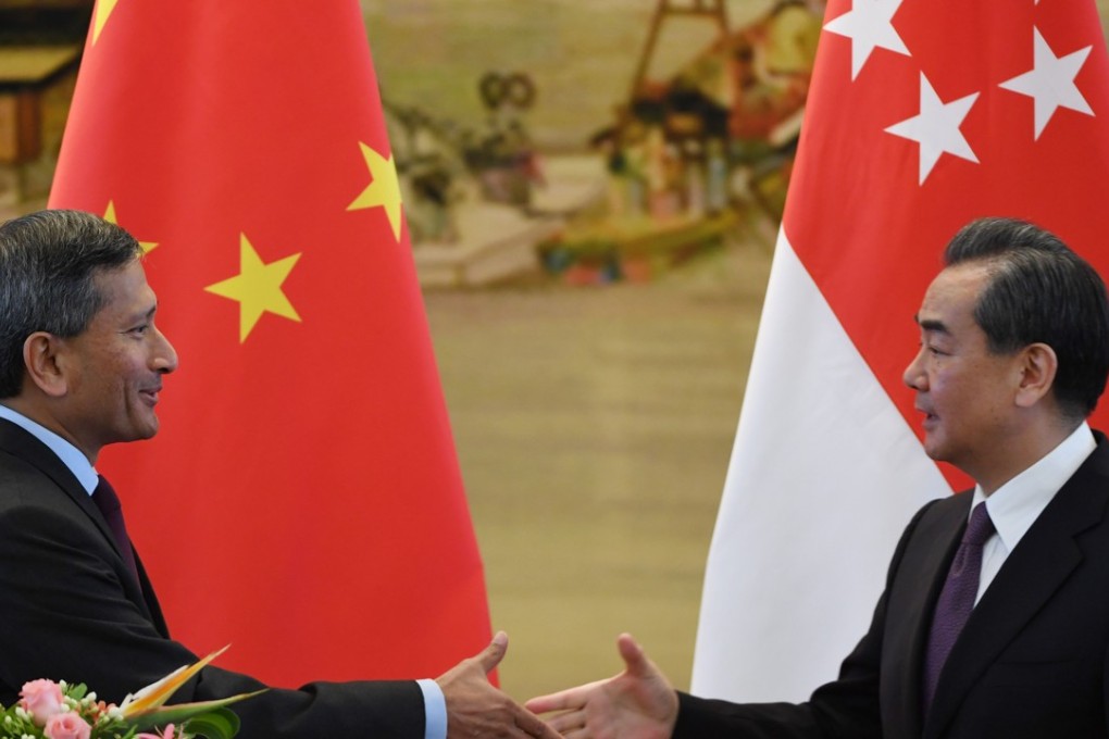 Singaporean Foreign Affairs Minister Vivian Balakrishnan (left) with his Chinese counterpart Wang Yi in Beijing on Monday. Photo: AFP