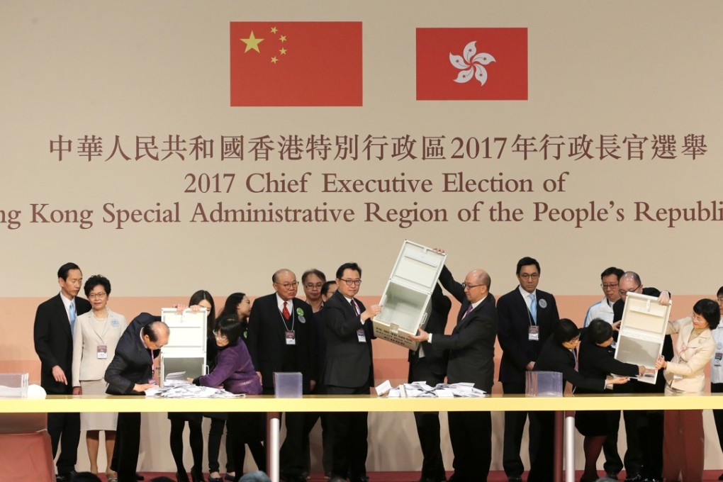 Ballot papers are counted after the March 26 election. Photo: Sam Tsang