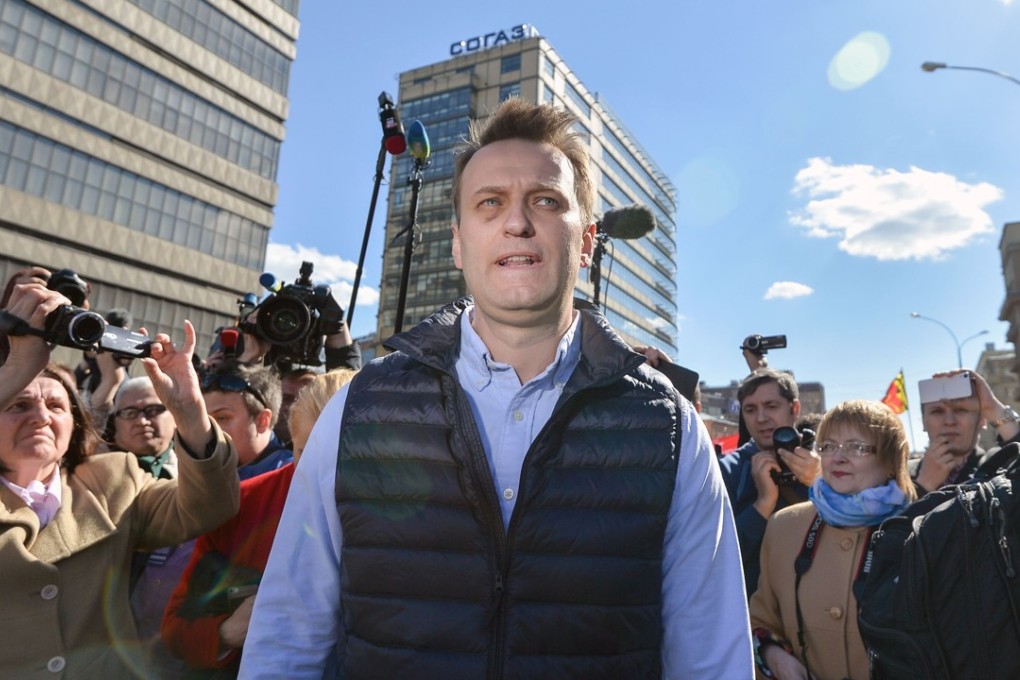 Russian opposition leader Alexei Navalny takes part in a protest in Moscow on May 14. File photo: AFP