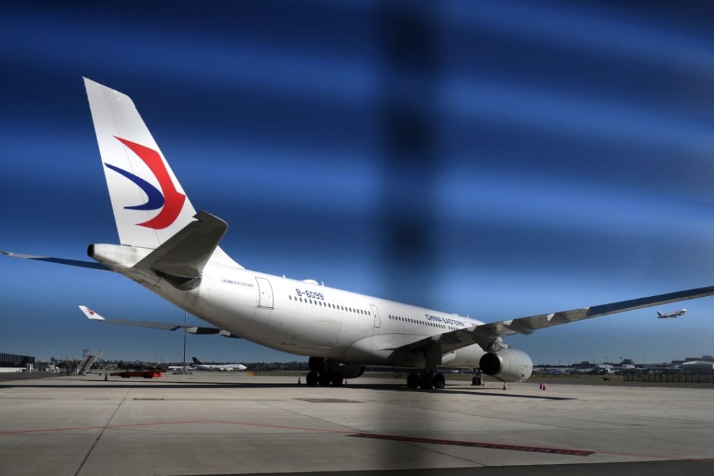 The China Eastern Airlines plane at Sydney Airport on Monday. Photo: EPA