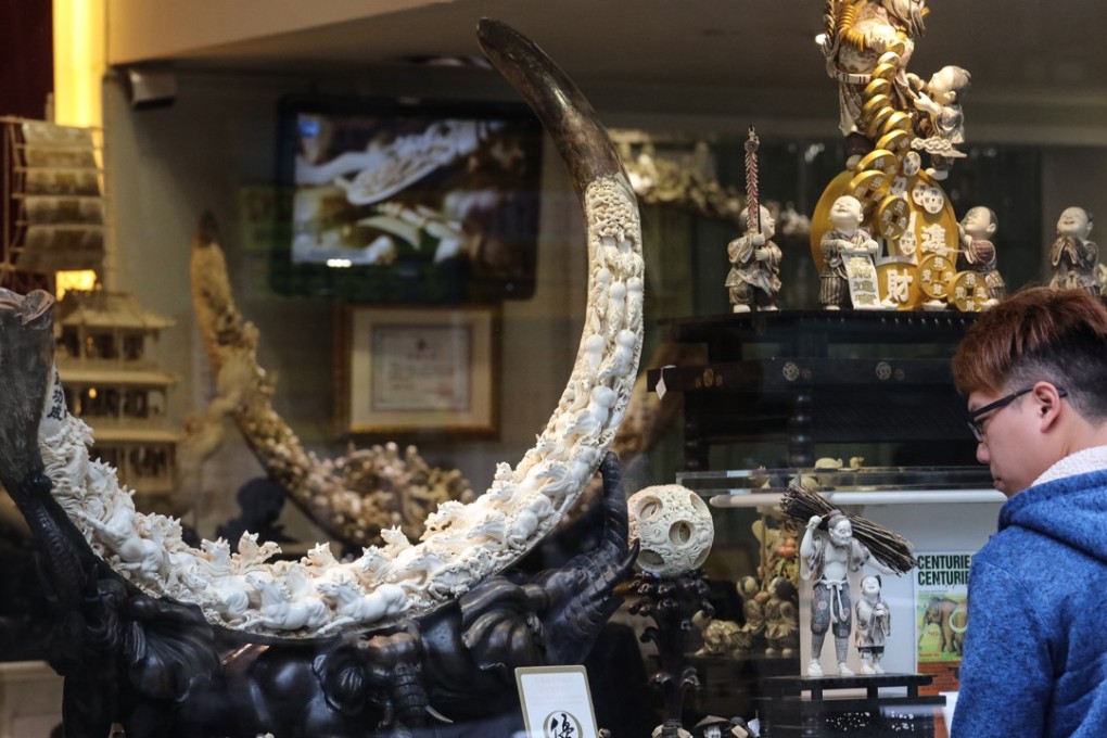 Carved ivory on display in a shop window on Hollywood Road in Hong Kong, last December. Photo: Felix Wong