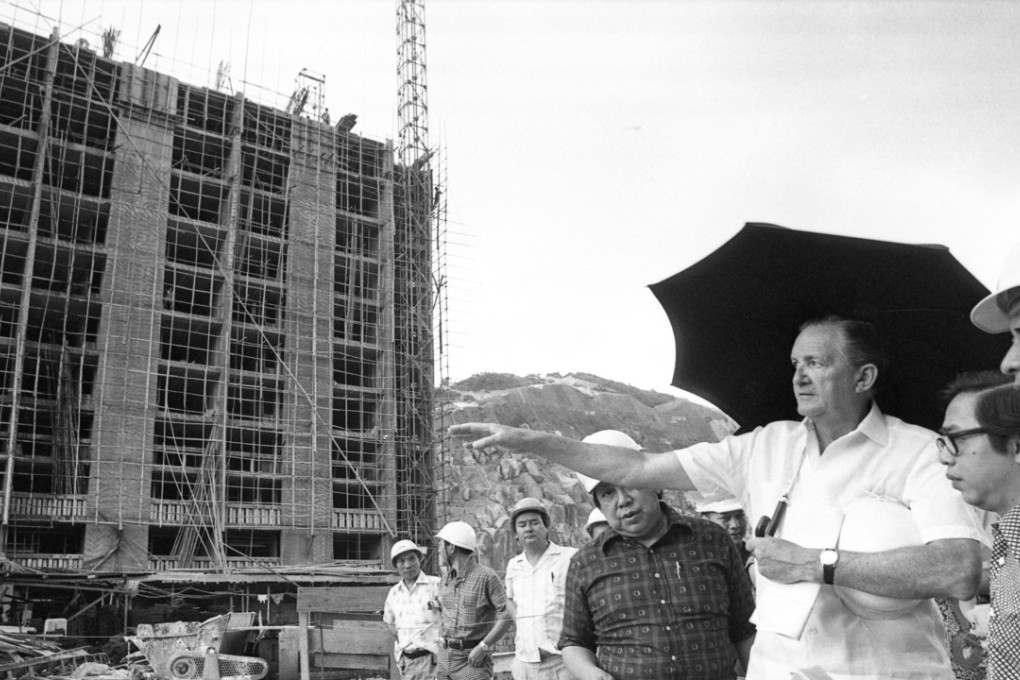 Governor Sir Murray MacLehose (left) visits Fu Shan Housing Estate which is under construction in 1977. Photo: SCMP