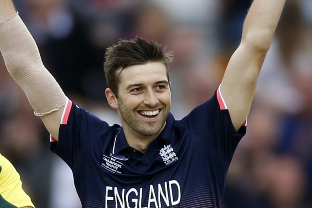 Mark Wood celebrates the wicket of Australia's Glenn Maxwell during England’s win in the Champions Trophy. Photos: Reuters