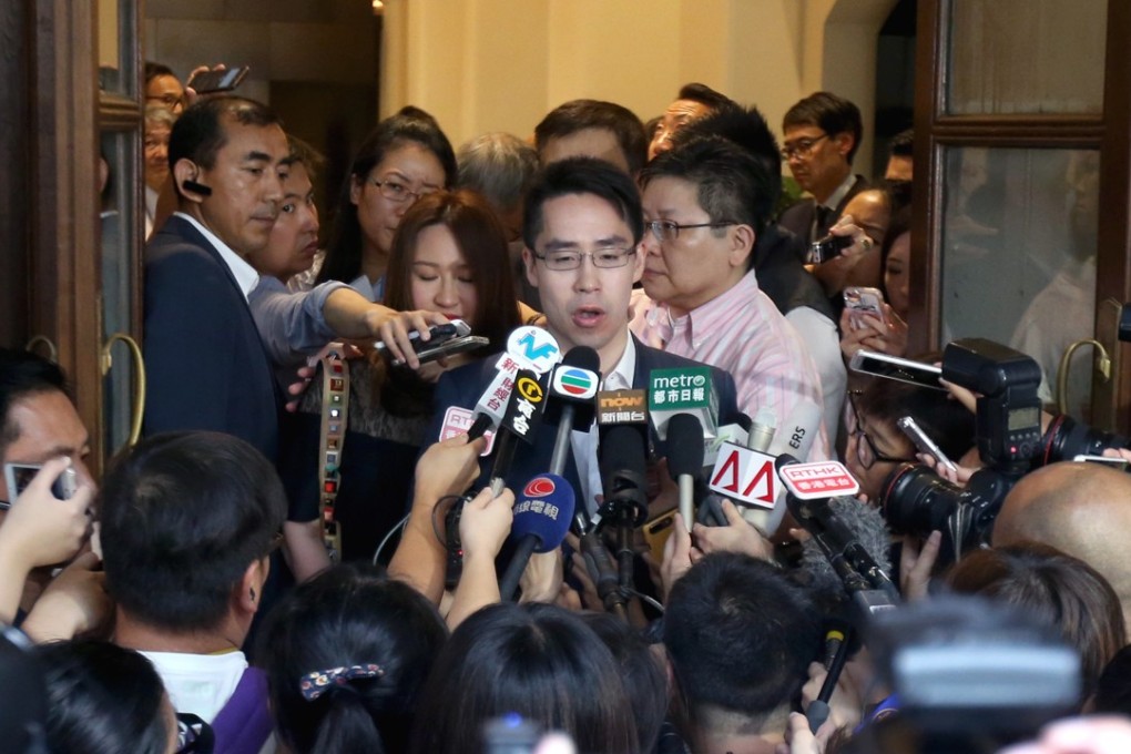 Adam Kwok Kai-fai, son of former Sun Hung Kai Properties co-chairman Thomas Kwok Ping-kwong, outside the Court of Final Appeal in Central on Wednesday. Photo: David Wong