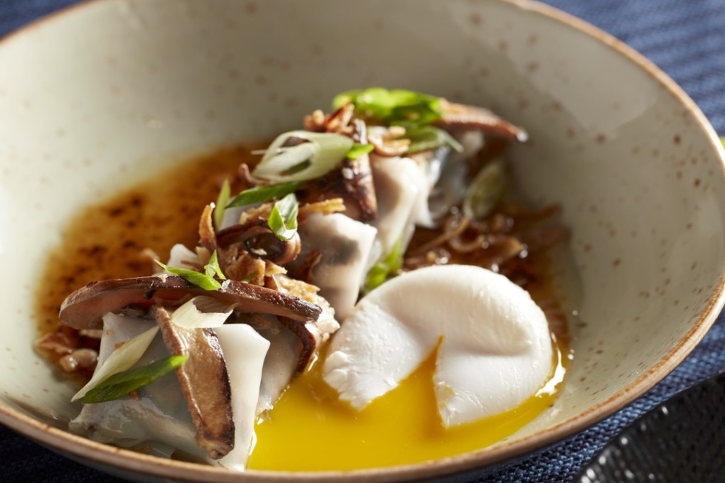 Steamed truffle and prawn parcels with poached egg from Zero at Langham Place in Mong Kok.