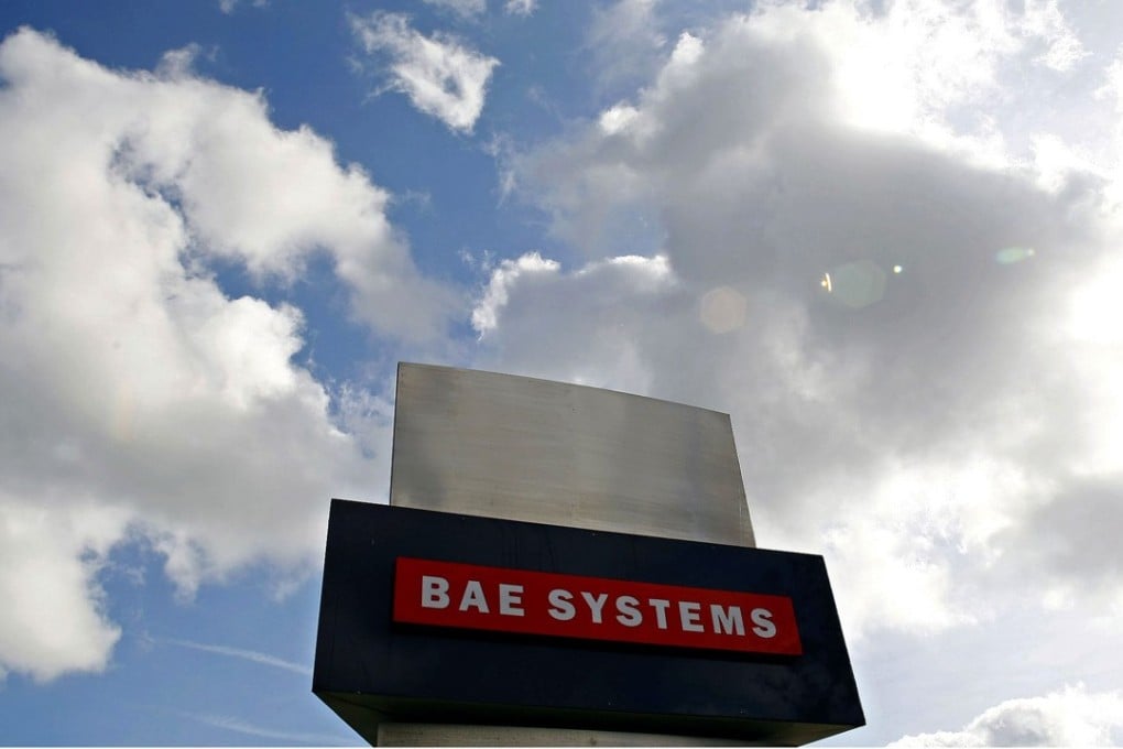 A file photo of sign for defence company BAE Systems in Warton, northwest England. Photo: AFP