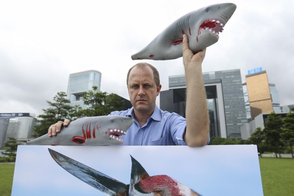 Alex Hofford shows his colours on the campaign against shark fin killing. Photo: Xiaomei Chen