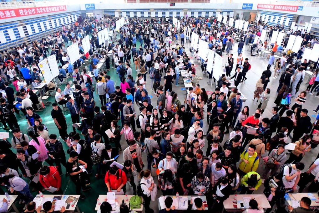 Students at a job fair in Shenyang, in China's northeast Liaoning province. Unemployment figures only showed those who were registered with China’s labour authorities, the report said. Photo: AFP