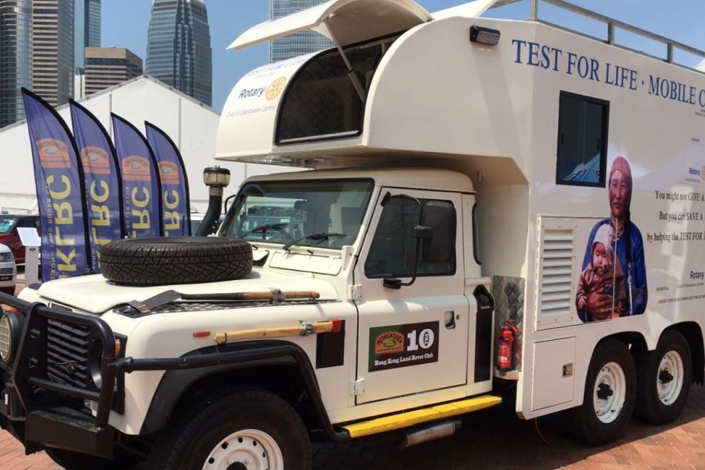 The Rotary Land Rover publicises its mission and Hong Kong origins. Photo: Handout