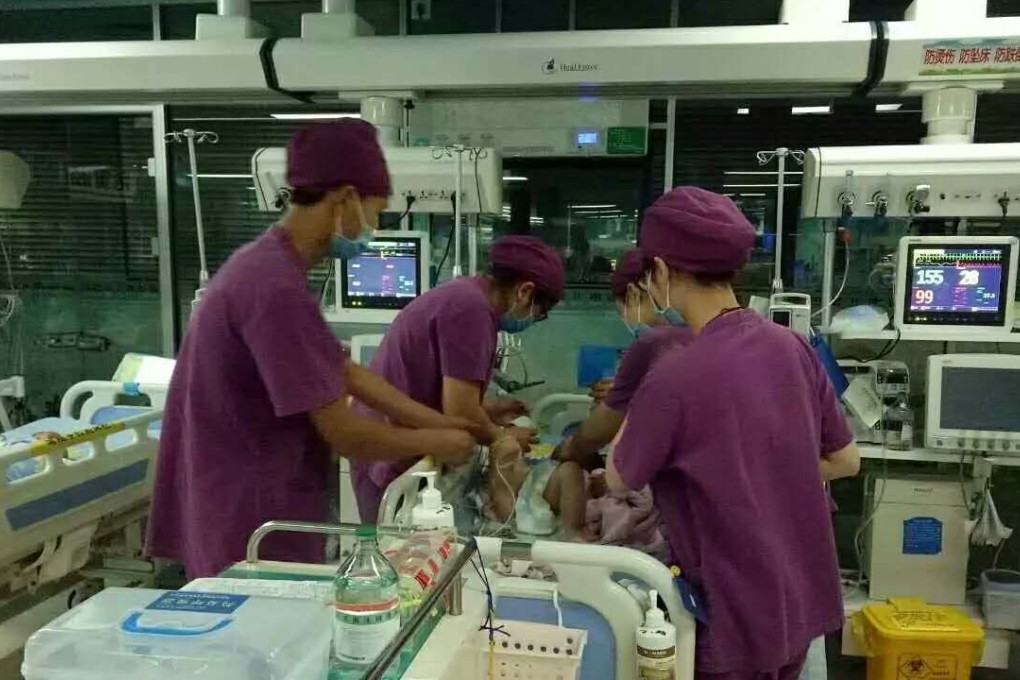 A blast victim being treated at the Xuzhou hospital . Photo: SCMP Pictures