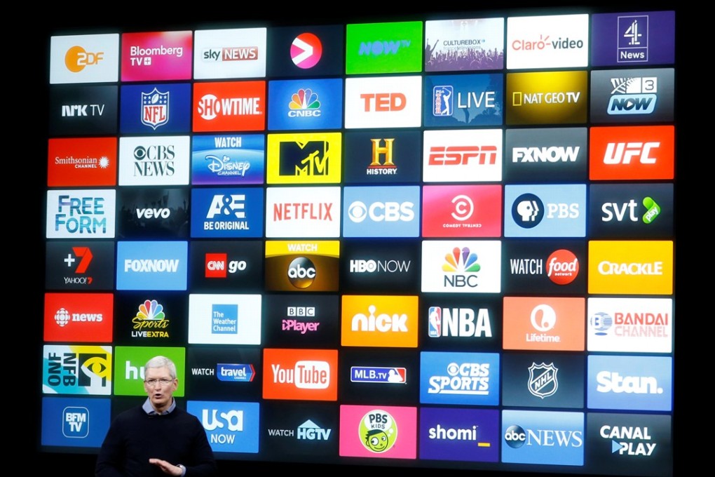 Apple CEO Tim Cook spoke about the future of Apple TV during an event at Apple headquarters in Cupertino, California, on March 21, 2016. Photo: Reuters