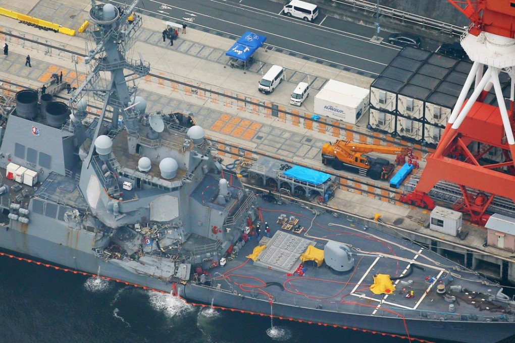 The guided-missile destroyer USS Fitzgerald at the US naval base in Yokosuka, Japan. Photo: Kyodo
