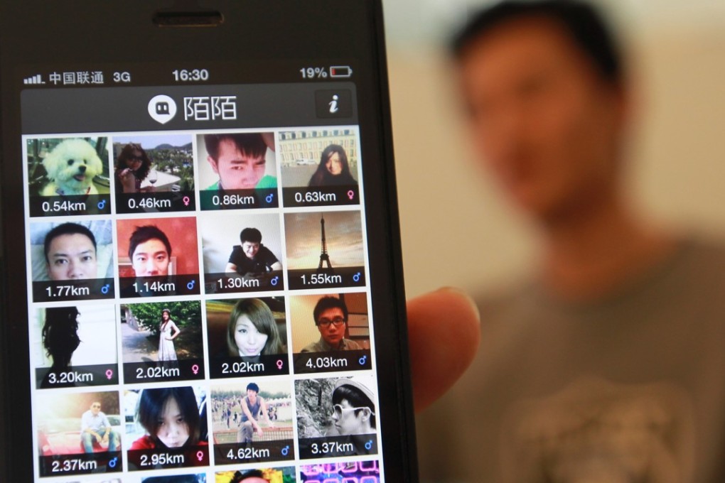 A smartphone screen showing the page of Momo, a location-based dating app and social network. Photo: SCMP/Simon Song