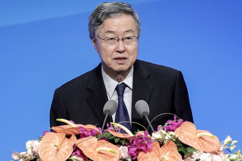 Zhou Xiaochuan, governor of the People's Bank of China, speaking at the Lujiazui Forum in Shanghai on Tuesday. Photo: Bloomberg