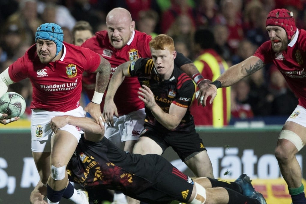 British & Irish Lions winger Jack Nowell (left) makes a break during their game against the Chiefs at Waikato Stadium in Hamilton, New Zealand. Photo: AP