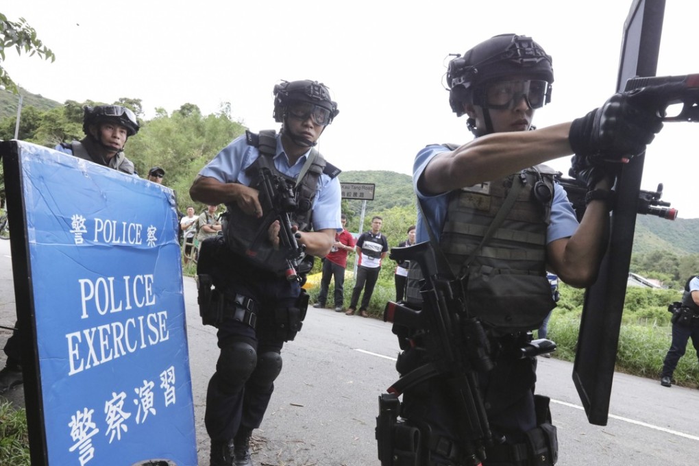 Hong Kong Police conduct an anti-terrorist drill at Wu Kau Tang in the Tai Po district. Photo: Felix Wong
