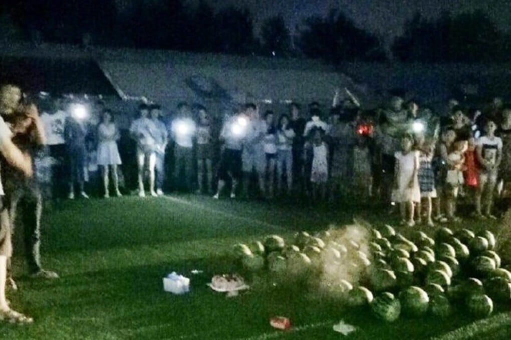 The fruit laid out on the campus sports pitch. Photo: Handout