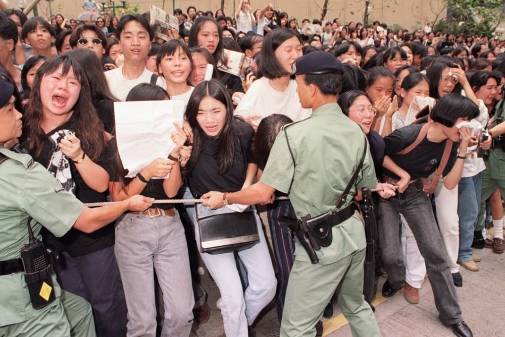 Fans distraught as the hearse carrying Wong Ka-kui leaves Hong Kong Funeral Parlour, in July 1993. Picture: SCMP