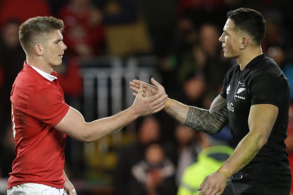 All Black Sonny Bill Williams shakes hand with British & Irish Lions’ Owen Farrell after the first test in Auckland. Photo: AP