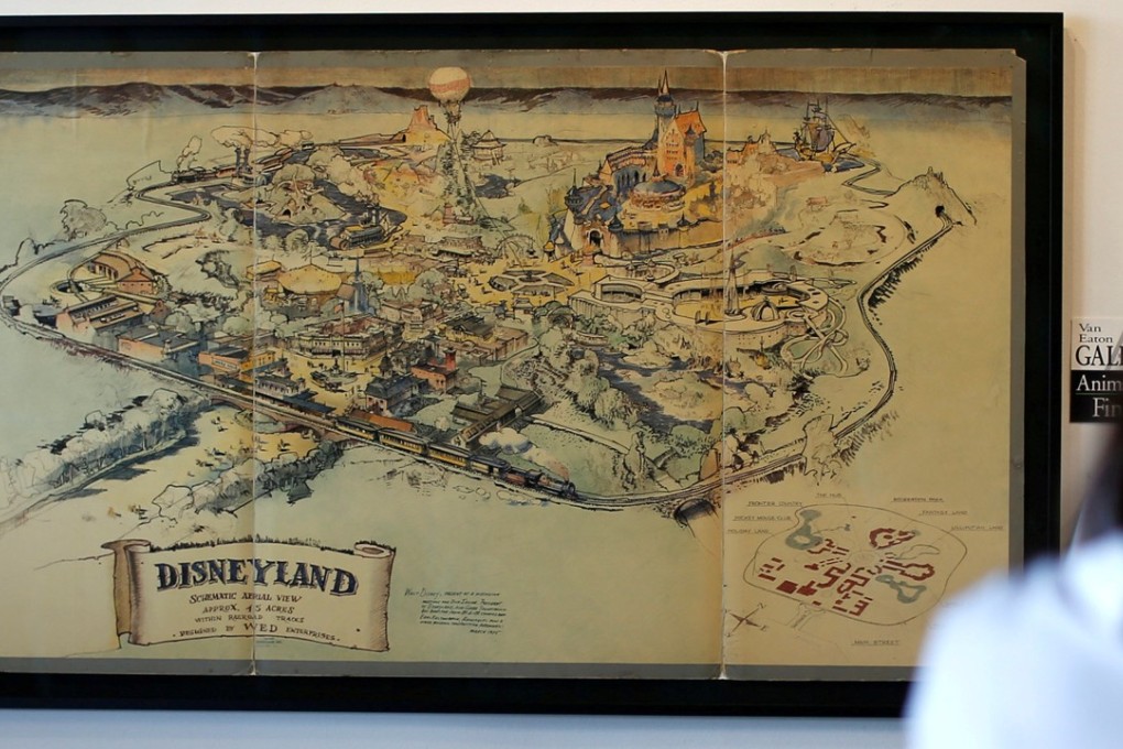 Walt Disney's original 1953 Disneyland map is seen on display during a press preview on June 1, 2017 for the upcoming auction "Walt Disney's Disneyland" at Van Eaton Galleries in Sherman Oaks, California. Photo: Reuters