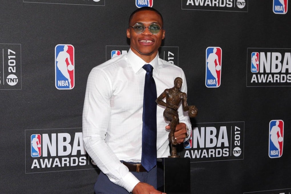Russell Westbrook with his MVP award at the 2017 NBA Awards at Basketball City at Pier 36. Photo: USA TODAY Sports