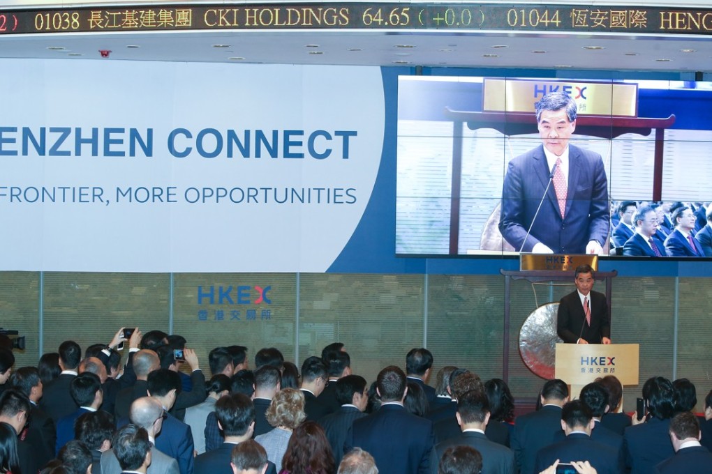 Former Chief Executive of Hong Kong, Leung Chun-ying attends the Launch Ceremony of the Shenzhen-Hong Kong Stock Connect at Exchange Square in Central. Photo: K. Y. Cheng
