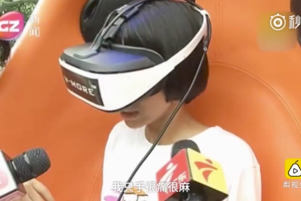 A young girl experiences a virtual reality simulation of the unpleasant side effects of taking drugs. Photo: Handout