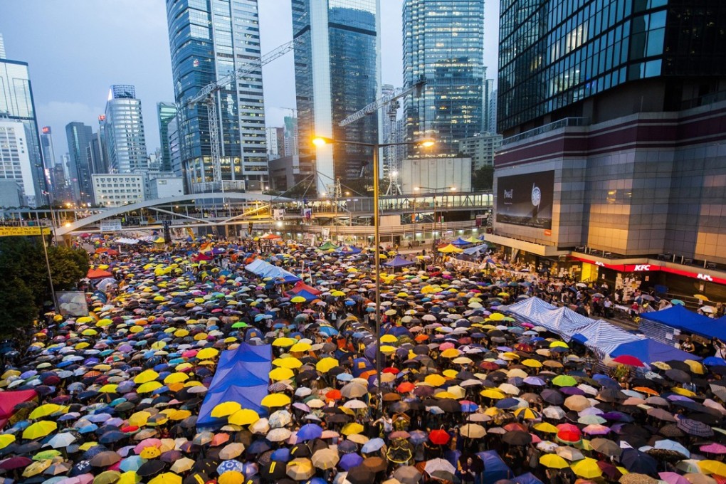 Protesters gathered in Admiralty in 2014 as part of the “umbrella movement”. Photo: European Pressphoto Agency
