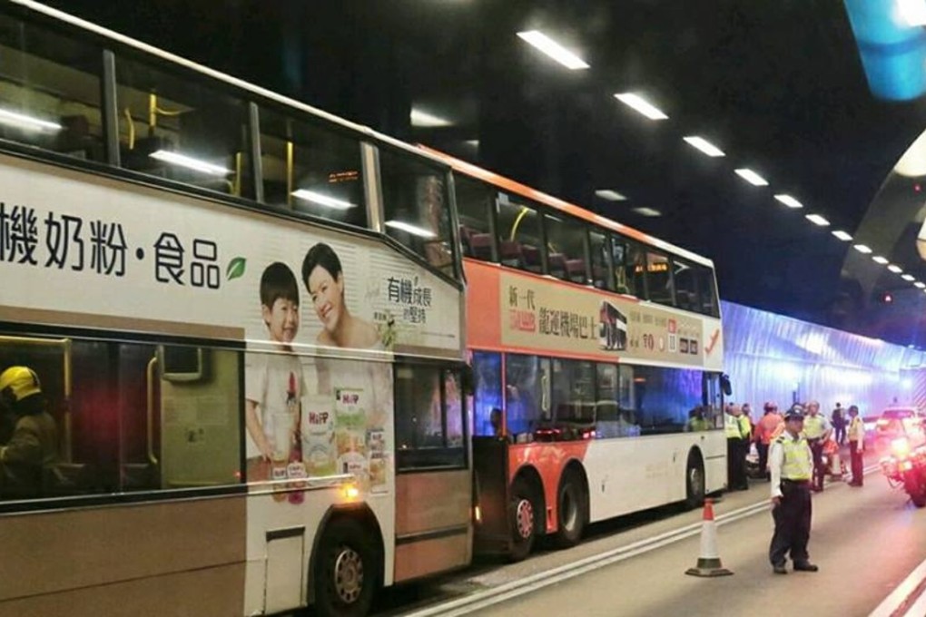 The two buses pictured shortly after emergency services arrived at the scene. Photo: Facebook