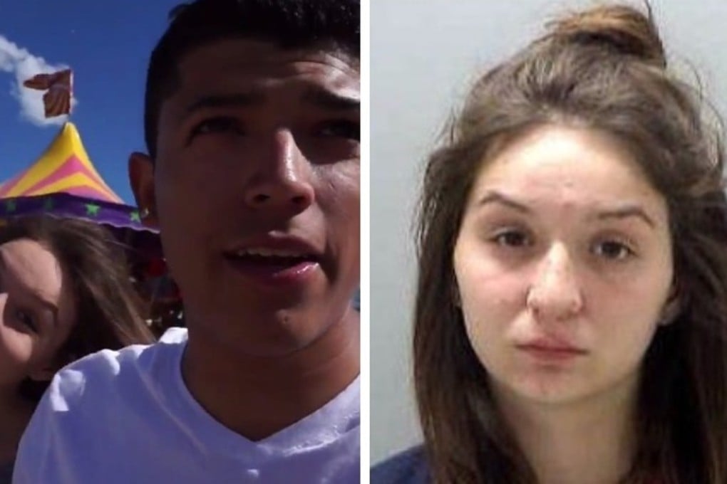 YouTubers Monalisa Perez and Pedro Ruiz III. Perez is seen at right in a booking photo after she shot Ruiz dead. Photo: YouTube / Norman County Sheriff's Department