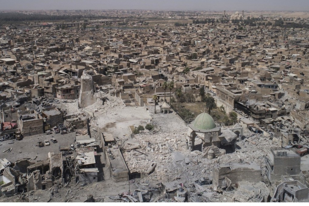 An aerial view of the destroyed Nuri mosque. Photo: AP